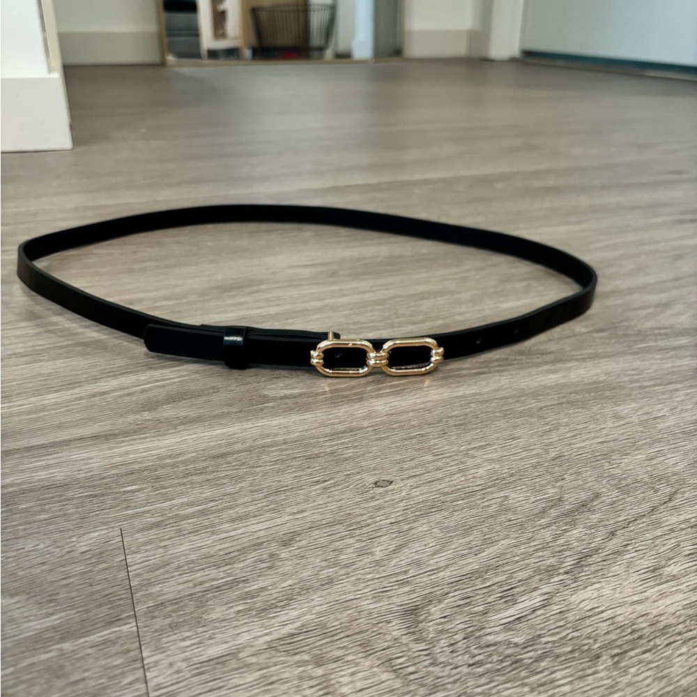 Elegant Black Belt with Gold Buckle